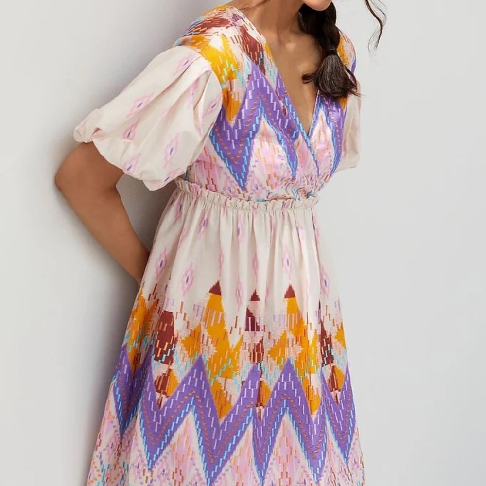 Anthropologie Not So Serious by Pallavi Mohan Abstract Embroidered Mini Dress